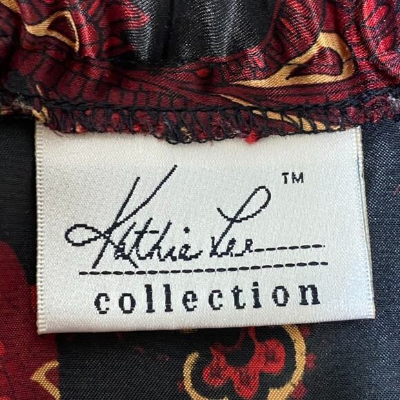 VTG Kathie Lee Womens Satin Asian Print Maxi Skirt Size M Whimsigoth Dark Floral - Picture 6 of 9